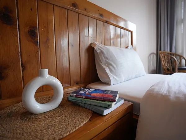 Well-equipped twin room for 300hr yoga teacher training Twin sharing room with modern amenities for 300 hour yoga training